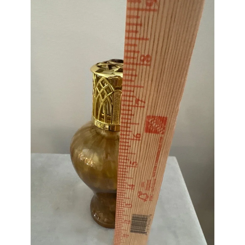 Vintage Amber Marbled Glass Catalytic Fragrance Lamp with Gold Tone Crown Cap